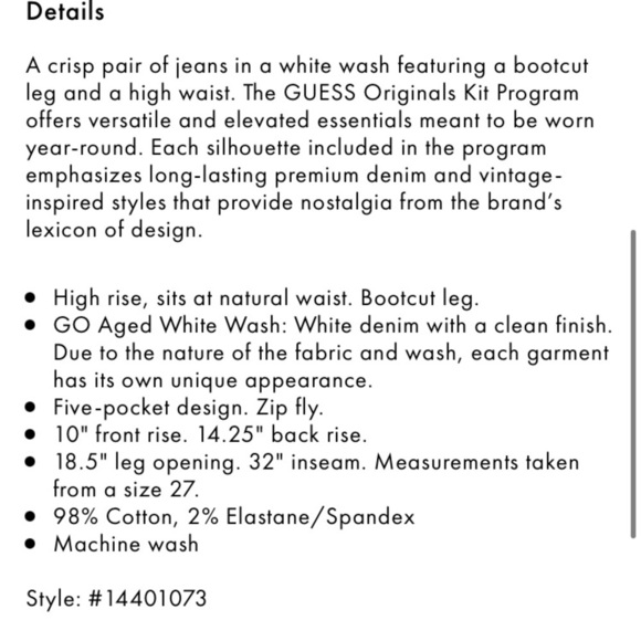 NWOT GUESS HIGH WAISTED WIDE LEG BOOT CUT WHITE JEANS SZ 23 - Picture 7 of 7